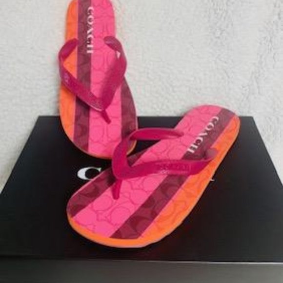 Coach Multi Colored Striped Flip Flops - Picture 6 of 9